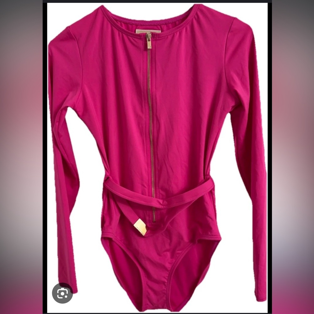 NWT Michael Kors Vibrant Pink Zipper Bodysuit